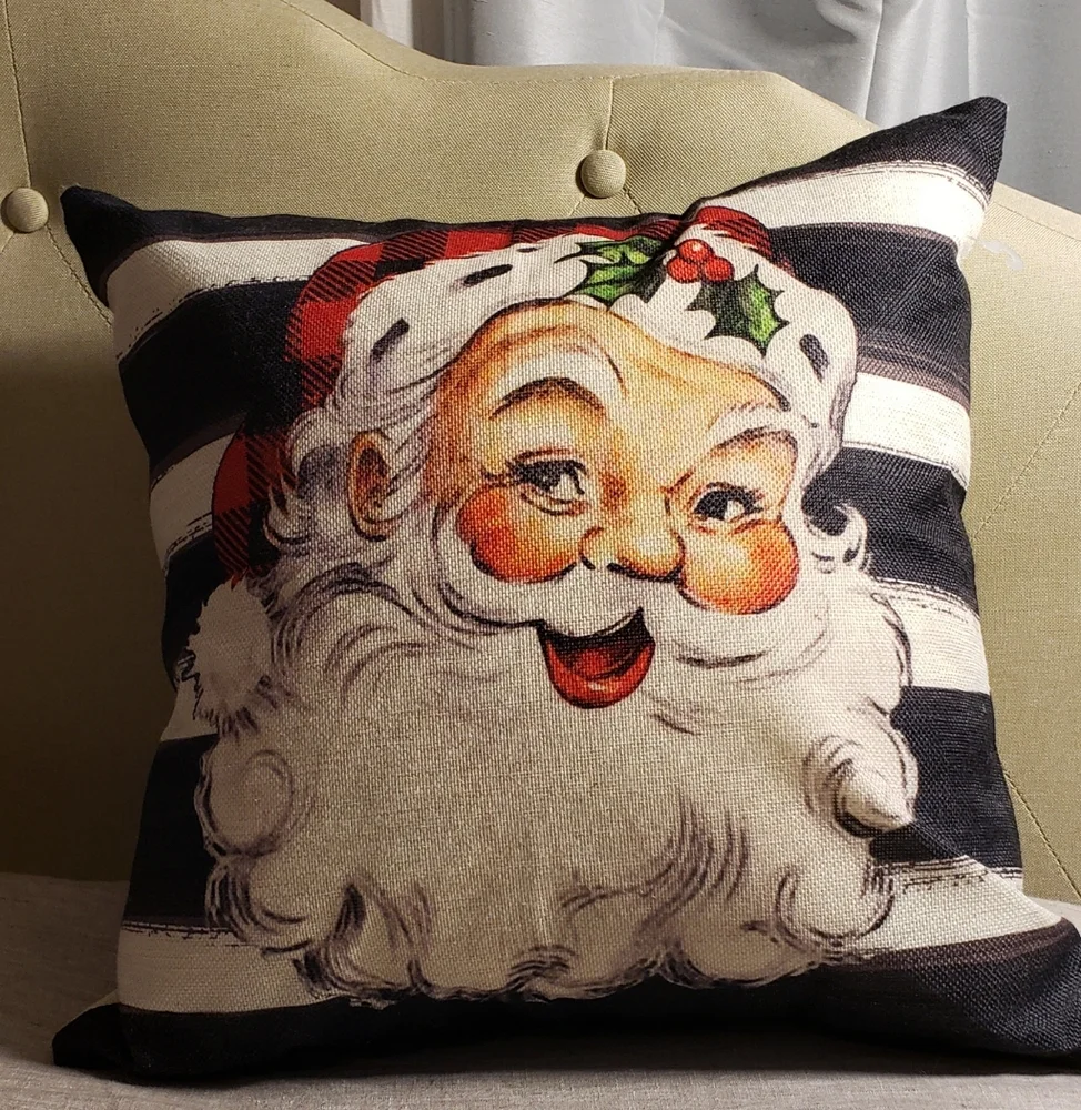 Santa Christmas Pillow 16x16 Removeable Zipper Cover Retro Farmhouse Santa